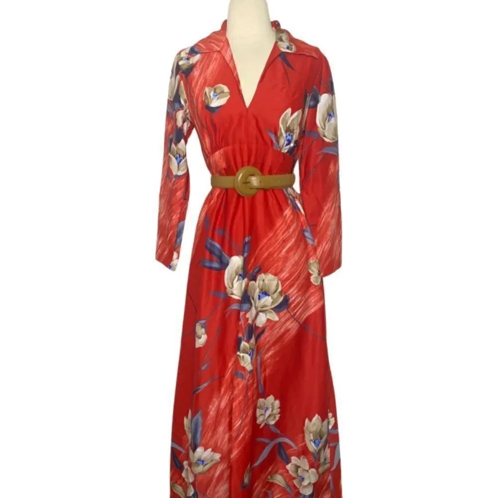 Vintage 60s / 70s Tori Richard Floral Tropical Hawaiian Vacation Maxi Dress